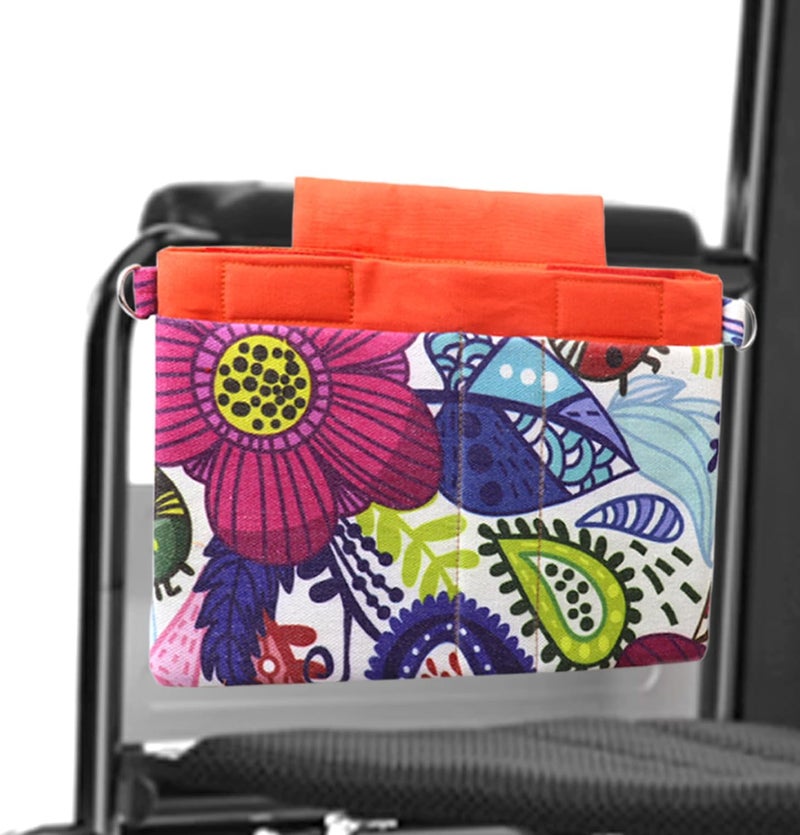 rainbowstar Adjustable Wheelchair Side Bag with Pockets – Sturdy & Washable Tote Organizer with Look & Loop Strap, Inner & Outer Pockets, Metal Rings – Perfect Mobility Aid Caddy for Men & Women (7.5”x11”) - Image 1